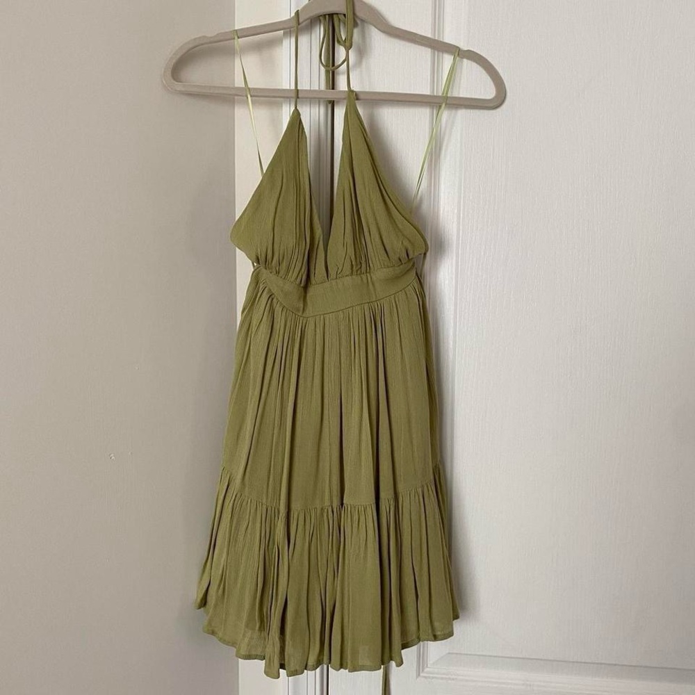 Elegant Olive Green Halter Dress
